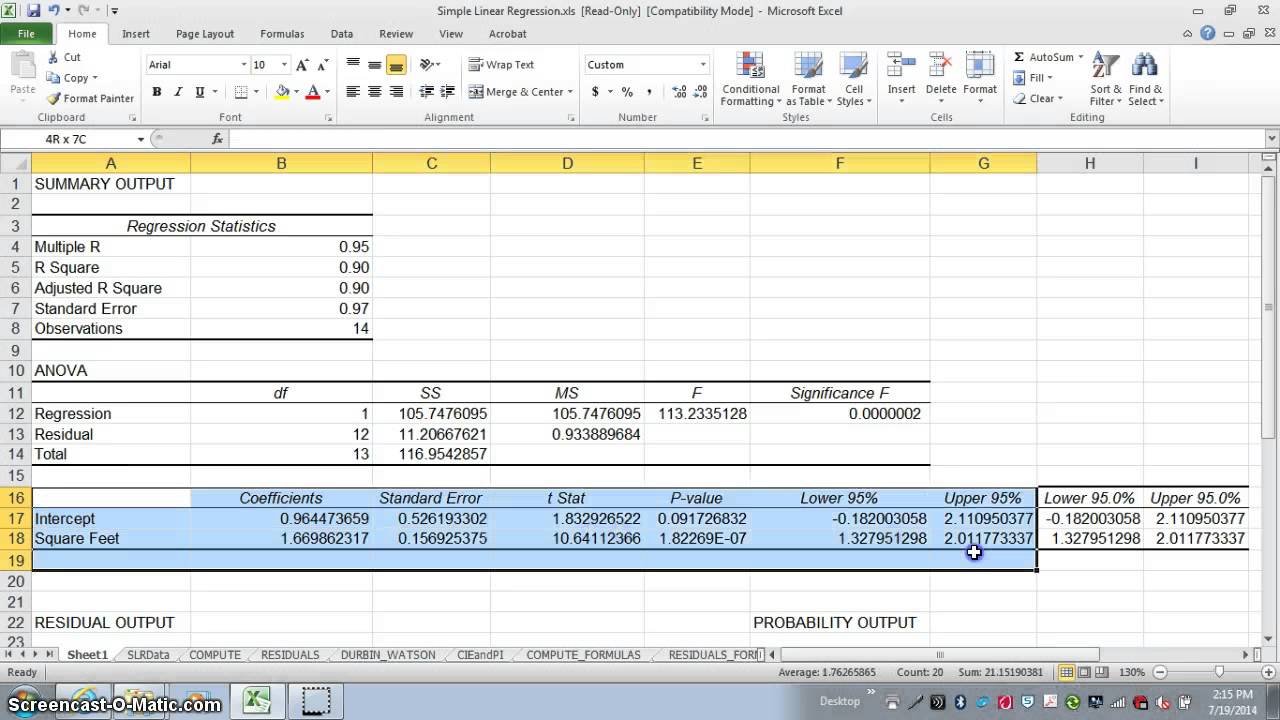 linear regression excel for mac